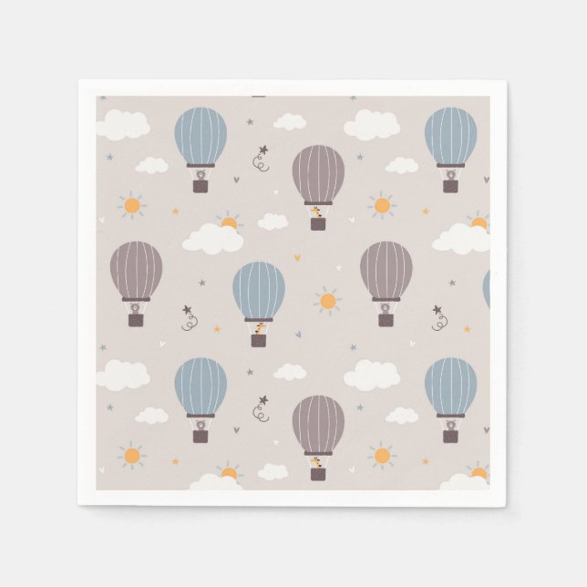 Hot Air Balloons With Animals Paper Napkins (Front)