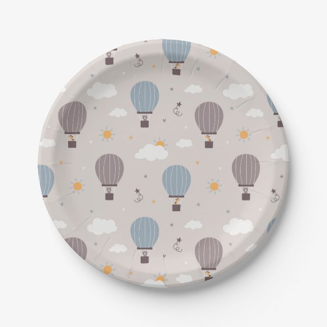 Hot Air Balloons With Animals Paper Plates (Front)