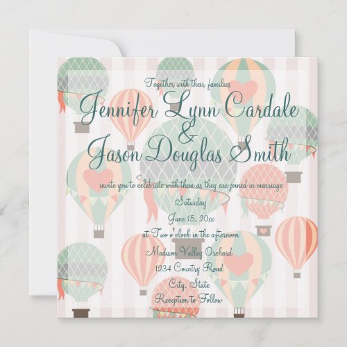 Hot Air Balloons with Hearts Wedding Invitations