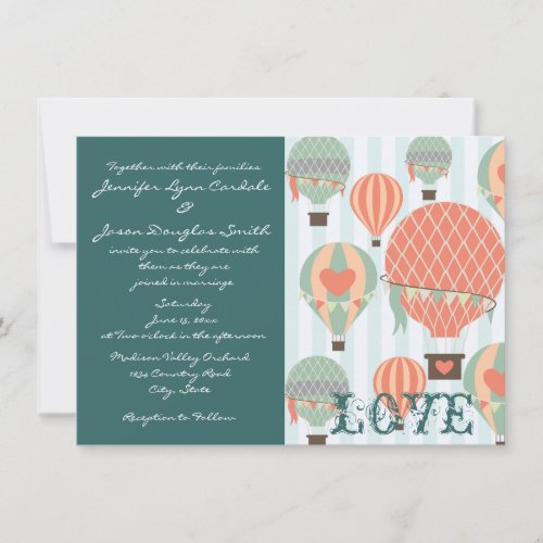 Hot Air Balloons with Hearts Wedding Invitations