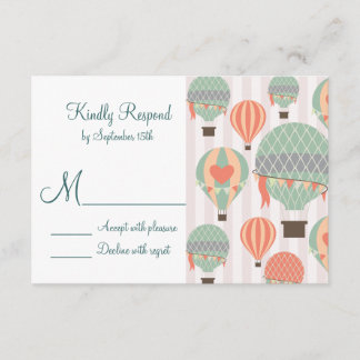 Hot Air Balloons with Hearts Wedding RSVP Cards