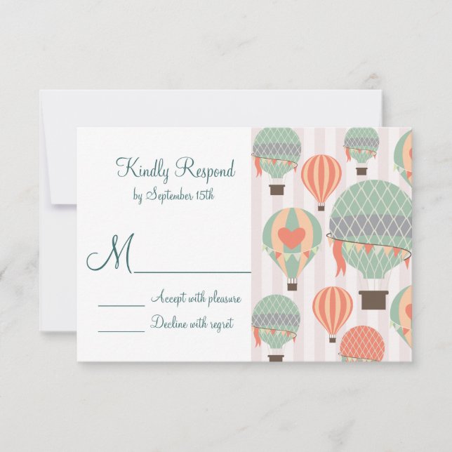 Hot Air Balloons with Hearts Wedding RSVP Cards (Front)