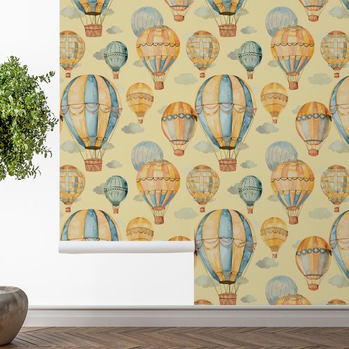 Hot Air Balloons Yellow Babys Room Nursery Wallpaper