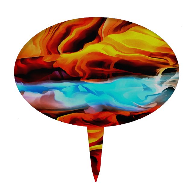 Hot And Cold Elements Acrylic Pour Abstract  Cake Topper (Front)