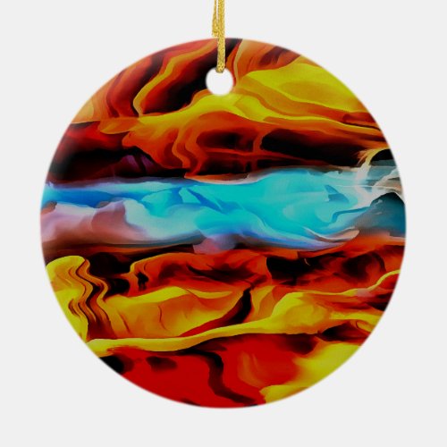 Hot And Cold Elements Acrylic Pour Abstract  Ceramic Ornament
