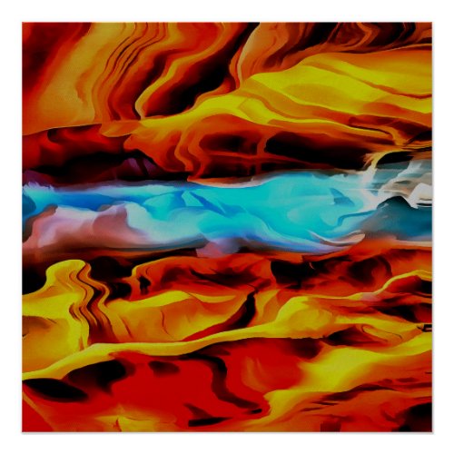 Hot And Cold Elements Acrylic Pour Abstract  Poster