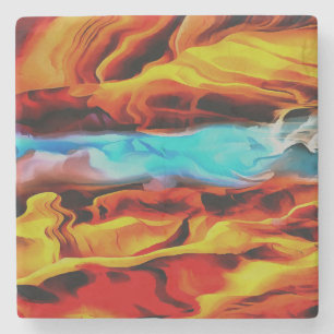 Hot And Cold Elements Acrylic Pour Abstract  Stone Coaster