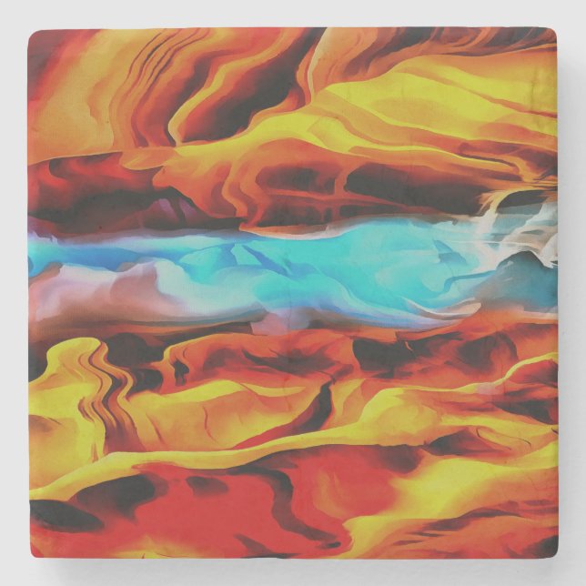 Hot And Cold Elements Acrylic Pour Abstract  Stone Coaster (Front)