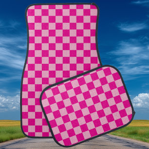 Hot and Light Pink Checkered Car Floor Mat