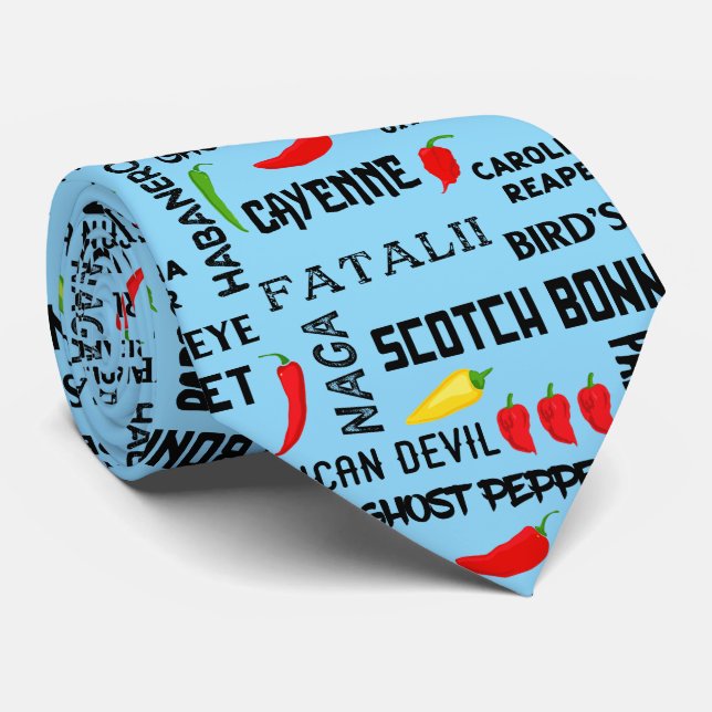 Hot and Spicy Chilli Pepper Names Pattern Neck Tie (Rolled)