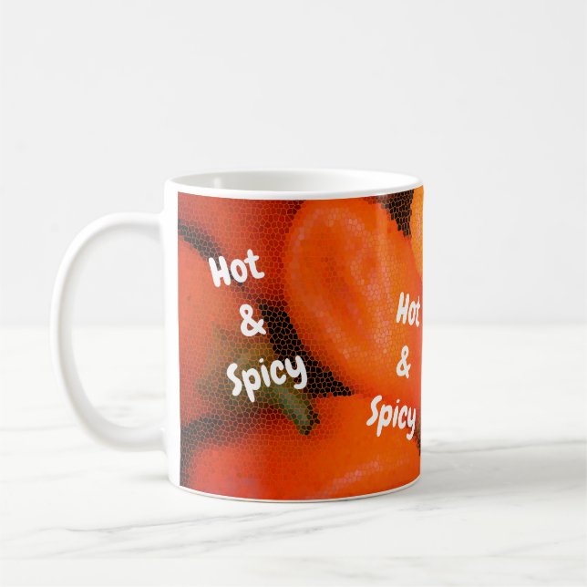Hot and Spicy Mosaic Bright Orange Chili Peppers Coffee Mug (Left)