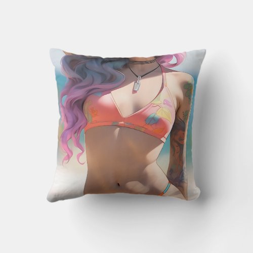 Hot Anime Girl  Throw Pillow