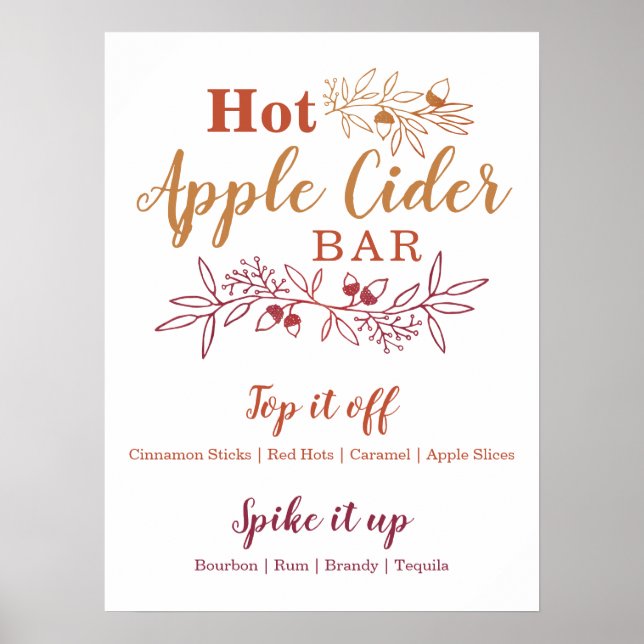 Hot Apple Cider Bar Menu Wedding Engagement Party Poster (Front)
