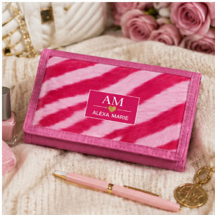 Hot Baby Pink Faux Fur Zebra Stripe Soft Glam Tri-fold Wallet