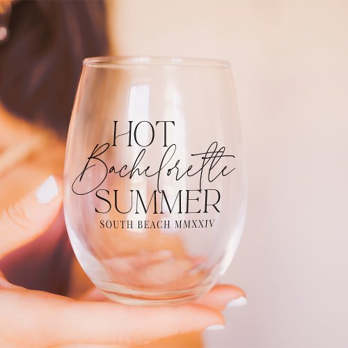 Hot Bachelorette Summer Custom Bachelorette Party Stemless Wine Glass