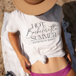 Hot Bachelorette Summer Custom Bachelorette Party T-Shirt<br><div class="desc">Matching t-shirts for your summery bachelorette getaway feature "hot bachelorette summer" in trendy typography with a line of custom text beneath; shown with the destination and year.</div>
