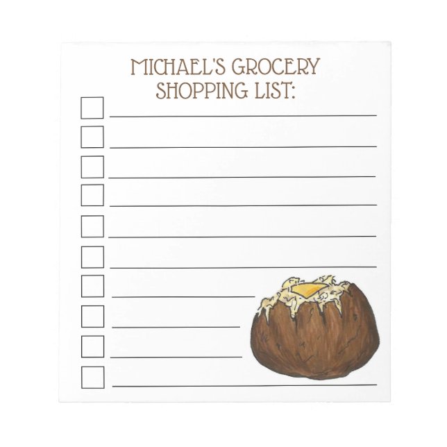 Hot Baked Idaho Potato Personalized Grocery List Notepad (Front)