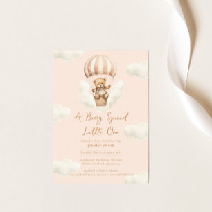 Hot Ballon Teddy Bear Girl Baby Shower Invitation