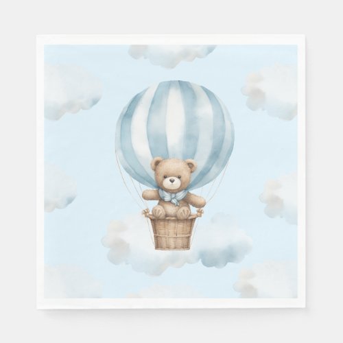 Hot Balloon Teddy Bear Neutral Baby Shower Napkin