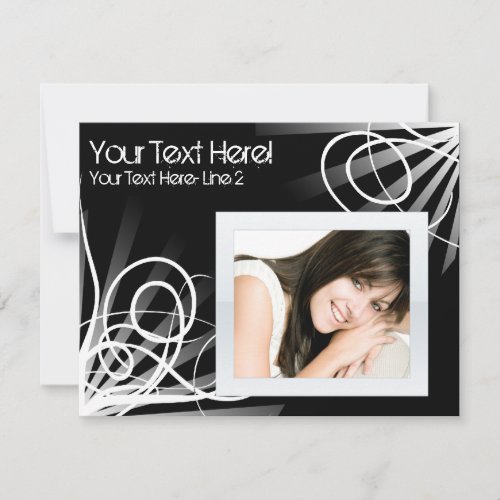 Hot Black and White Swirl Photo Party Invitation