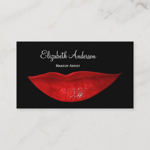 Hot Black Cosmetology Red Lips Makeup Artist Business Card Templates