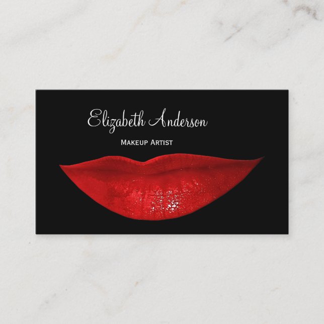 Hot Black Cosmetology Red Lips Makeup Artist Business Card (Front)
