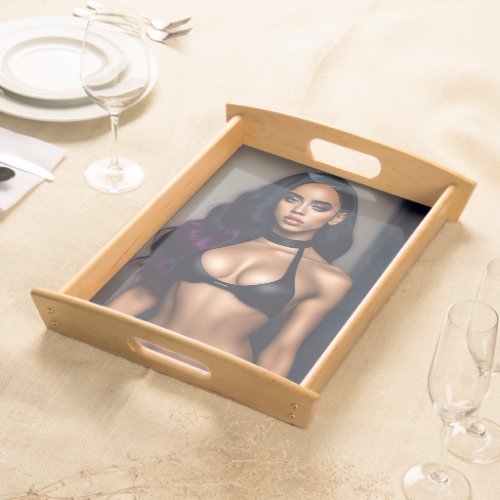 Hot black hair bikini girl Big serving tray