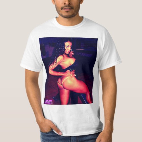 hot black muscle girl in fishnet bikini T_Shirt