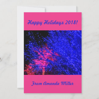 Hot Blue and Pink Christmas Tree Lights Display Holiday Card