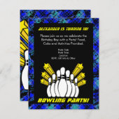 Hot Blue Boy Personalized Bowling Party Invitation (Front/Back)