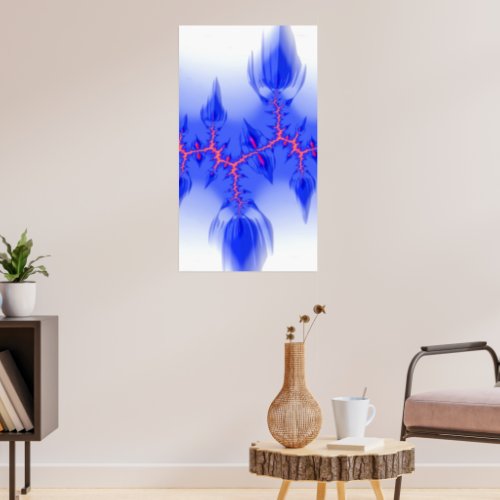 Hot Blue Flame Fissures Fractal Abstract Art Poster