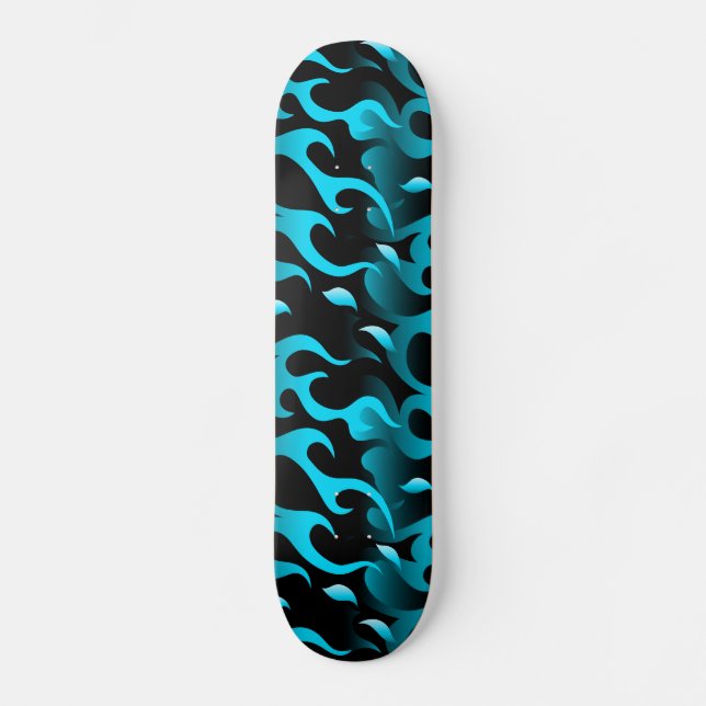 Hot blue flames skateboard deck (Front)