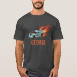Hot Blue Racing Car with Number T-Shirt<br><div class="desc">This modern and cool men’s t-shirt design features a blue car with black wheels and hot flames. The shirt can be personalized with a name and age (or any other significant number).</div>