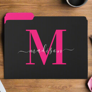 Hot Bold Pink Monogram Initial Girly Feminine File Folder