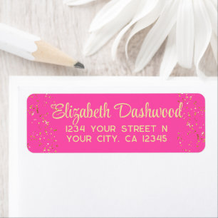 Hot Bright Pink Faux Gold Glitter Modern Girly Label
