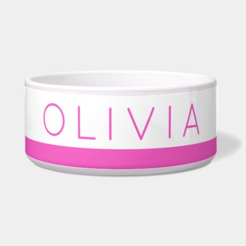 Hot Bright Pink Modern Striped Custom Pet Name Bowl