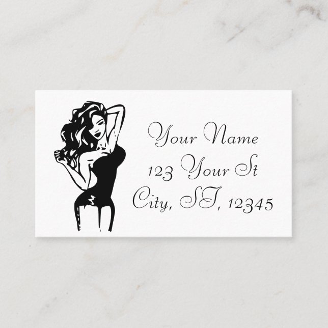 Hot Brunette Pinup in black Thunder_Cove Business Card (Front)