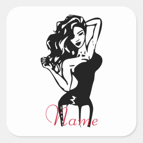 Hot Brunette Pinup in black Thunder_Cove Square Sticker