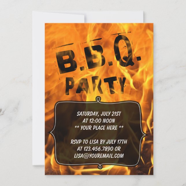 Hot Burning Fire Barbecue Party Invitation (Front)