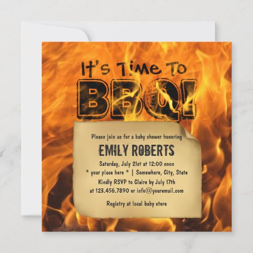 Hot Burning Fire BBQ Baby Shower Invitations