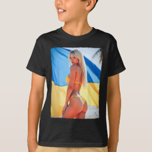 Hot Bybe - Beautiful Bikini Girl With Ukraine Flag T-Shirt