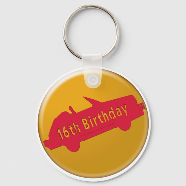 Hot Car 16th Birthday Gifts Keychain (Front)