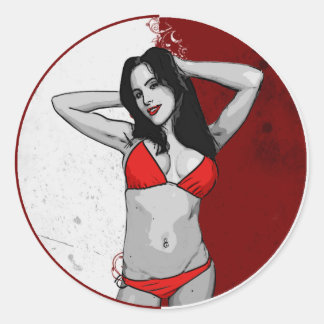 Hot Cartoon Bikini Babe Classic Round Sticker