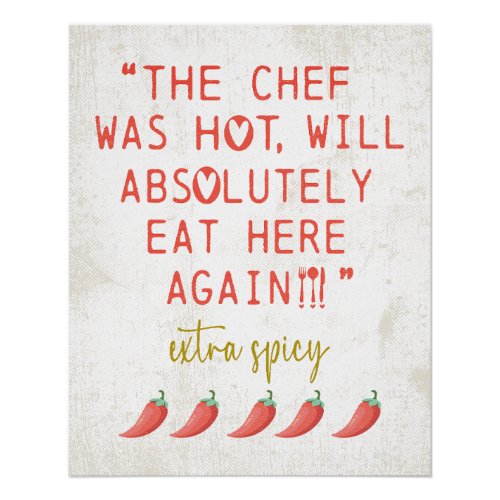 Hot Chef Funny Kitchen Reviews Spicy Peppers Poster