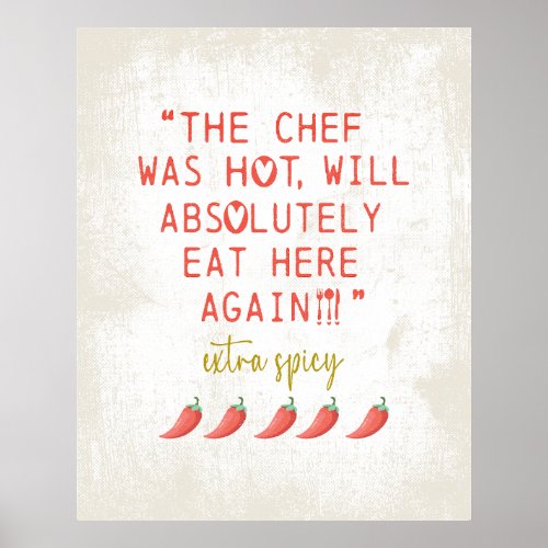 Hot Chef Funny Kitchen Reviews Spicy Peppers Poster