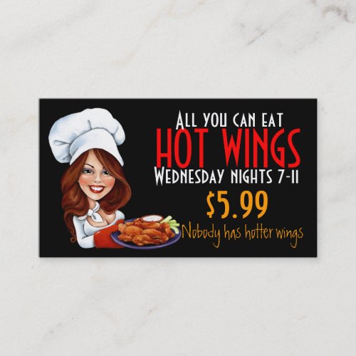 Hot Chef promoting Hot Wings Marketing special Business Card