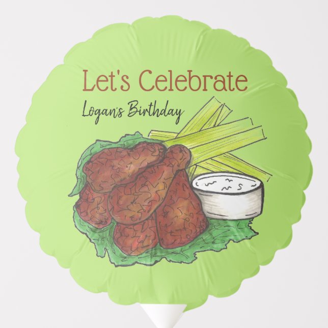 Hot Chicken Wings Let's Celebrate Birthday Party Balloon (Front)
