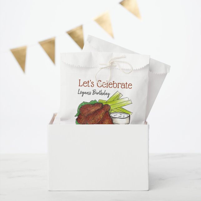 Hot Chicken Wings Let's Celebrate Birthday Party Favor Bag (Party)