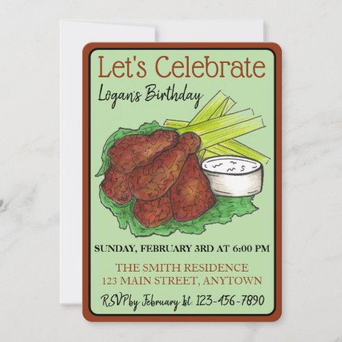 Hot Chicken Wings Lets Celebrate Birthday Party Invitation