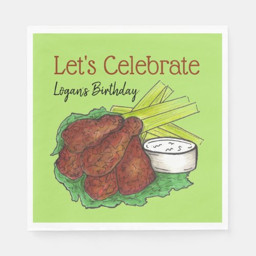 Hot Chicken Wings Lets Celebrate Birthday Party Napkins